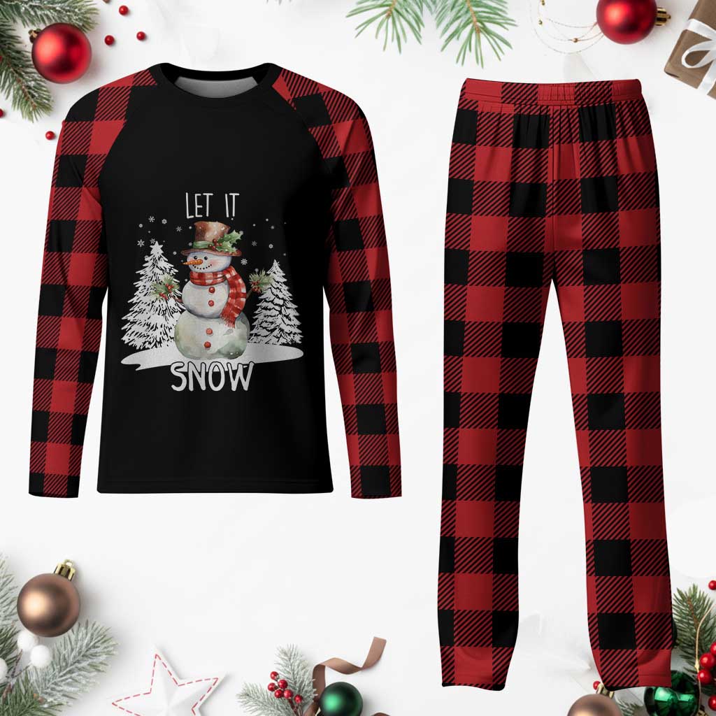 Christmas Let It Snow Plaid Pajama Set Funny Snowman Snowflakes Xmas Tree - Wonder Print Shop