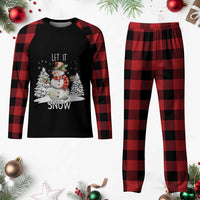 Christmas Let It Snow Plaid Pajama Set Funny Snowman Snowflakes Xmas Tree - Wonder Print Shop