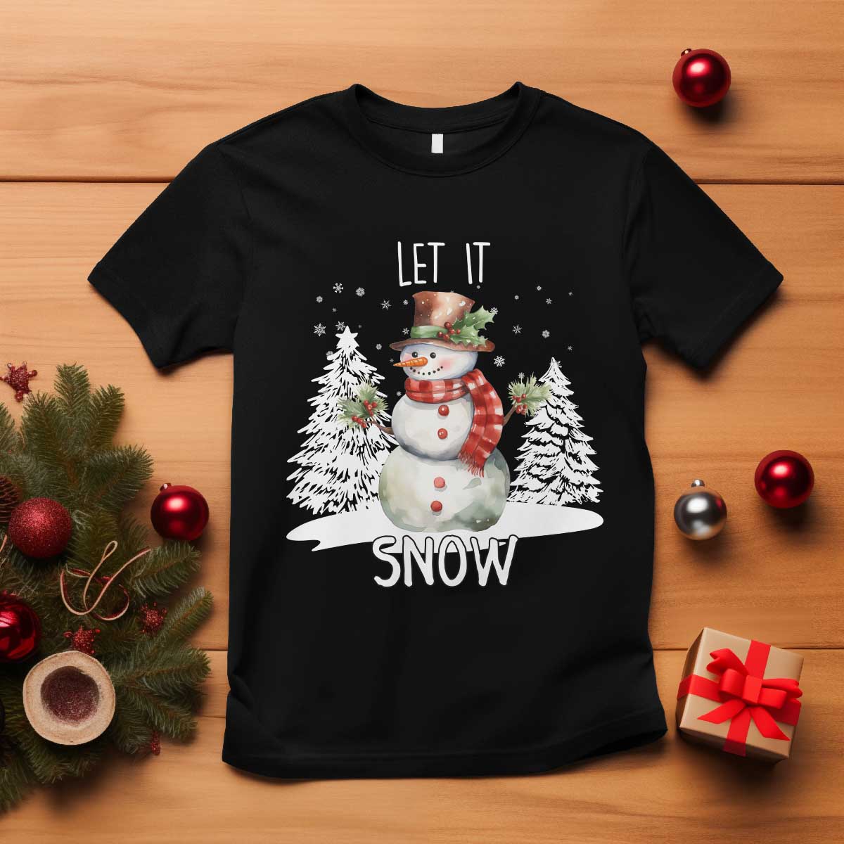 Christmas Let It Snow T Shirt Funny Snowman Snowflakes Xmas Tree - Wonder Print Shop
