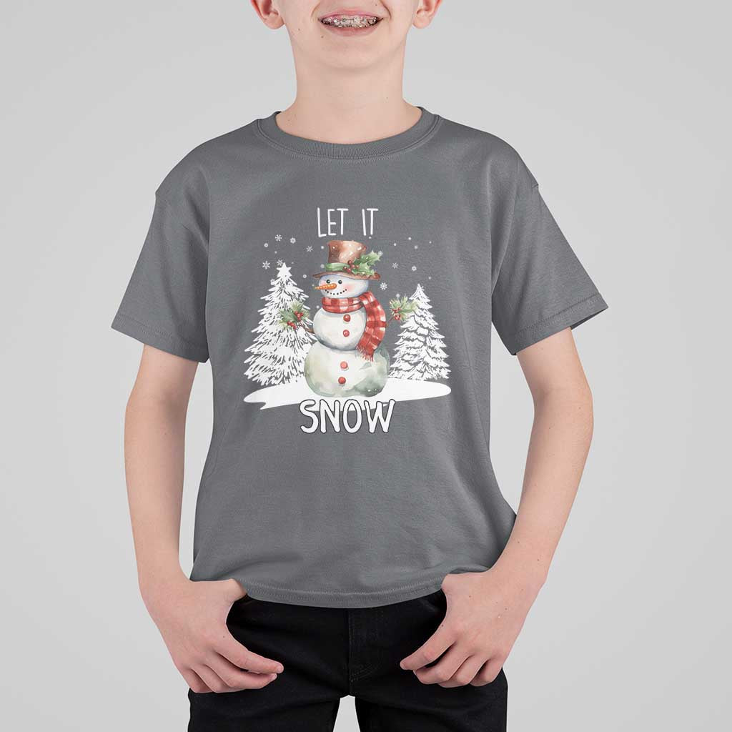 Christmas Let It Snow T Shirt For Kid Funny Snowman Snowflakes Xmas Tree - Wonder Print Shop