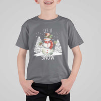 Christmas Let It Snow T Shirt For Kid Funny Snowman Snowflakes Xmas Tree - Wonder Print Shop