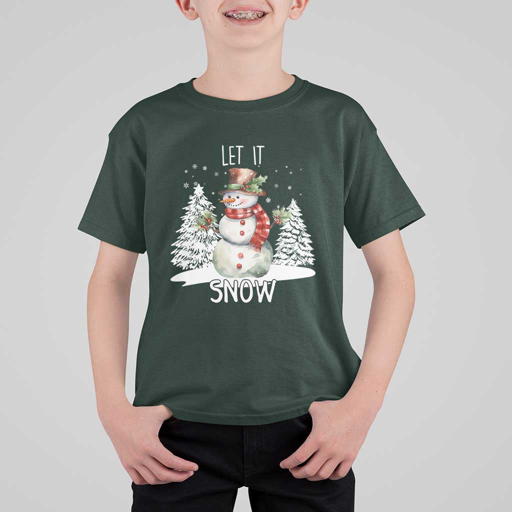 Christmas Let It Snow T Shirt For Kid Funny Snowman Snowflakes Xmas Tree - Wonder Print Shop