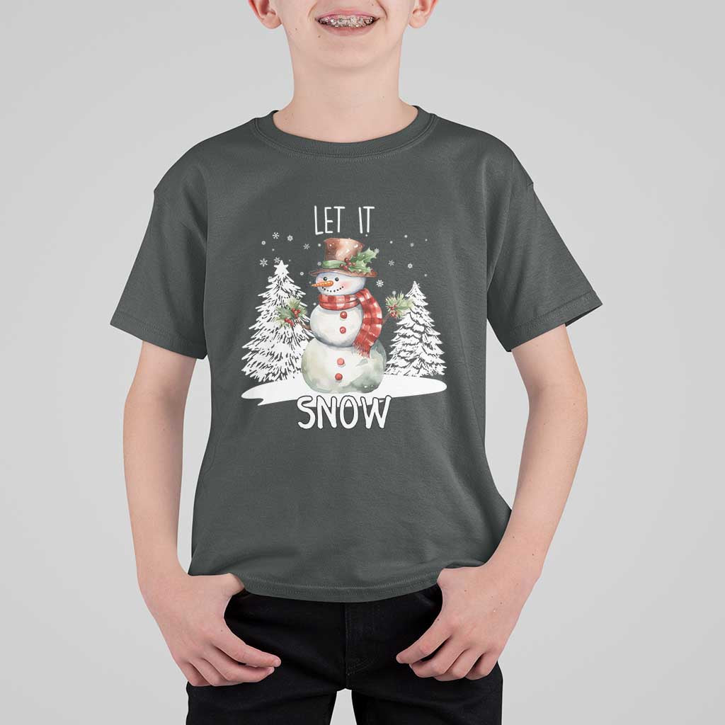 Christmas Let It Snow T Shirt For Kid Funny Snowman Snowflakes Xmas Tree - Wonder Print Shop