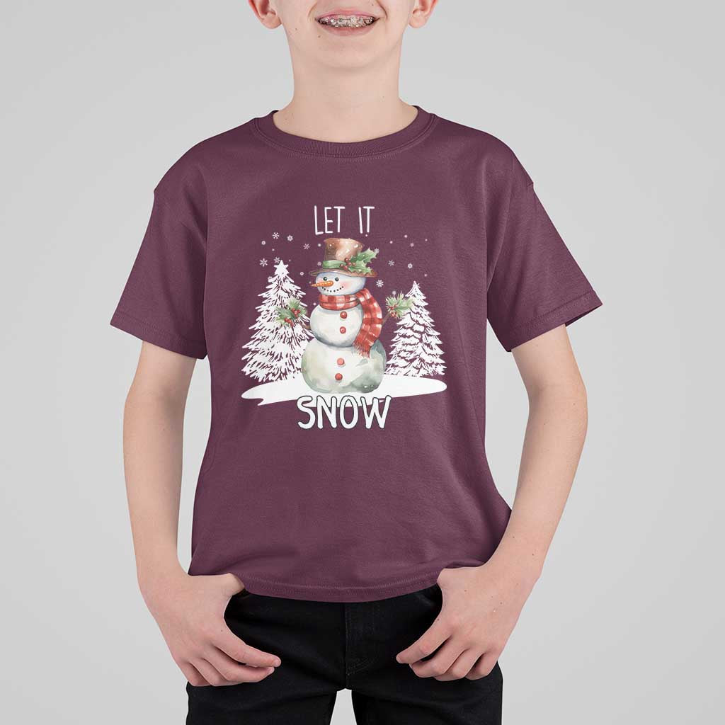 Christmas Let It Snow T Shirt For Kid Funny Snowman Snowflakes Xmas Tree - Wonder Print Shop