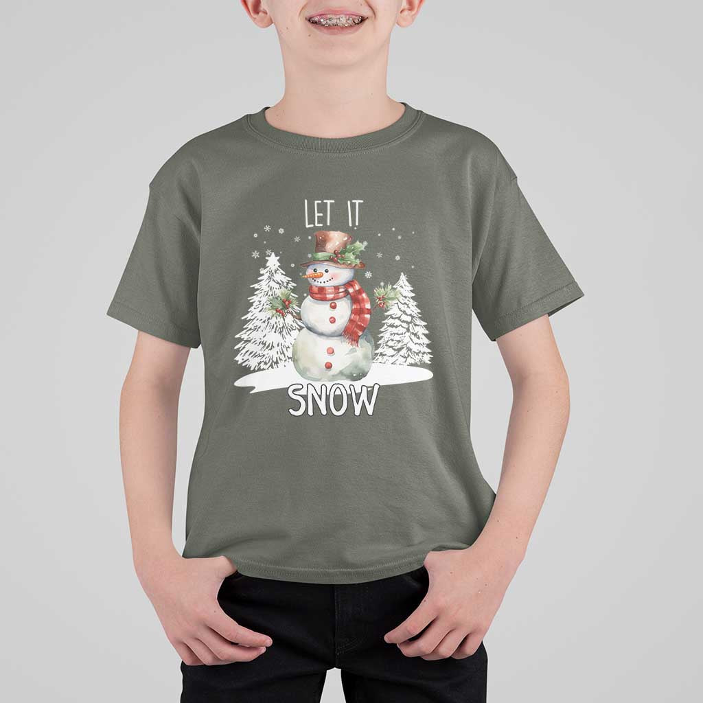 Christmas Let It Snow T Shirt For Kid Funny Snowman Snowflakes Xmas Tree - Wonder Print Shop