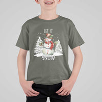 Christmas Let It Snow T Shirt For Kid Funny Snowman Snowflakes Xmas Tree - Wonder Print Shop