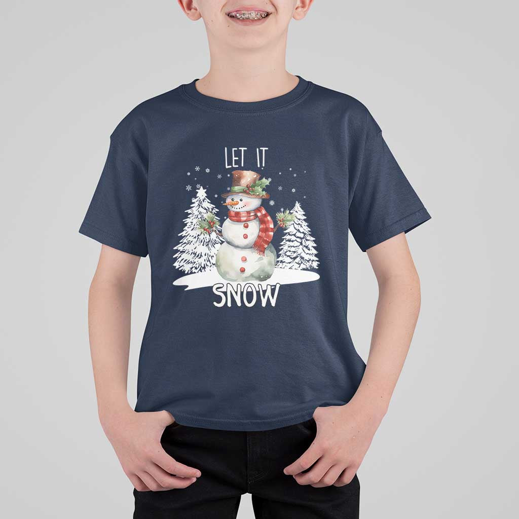 Christmas Let It Snow T Shirt For Kid Funny Snowman Snowflakes Xmas Tree - Wonder Print Shop