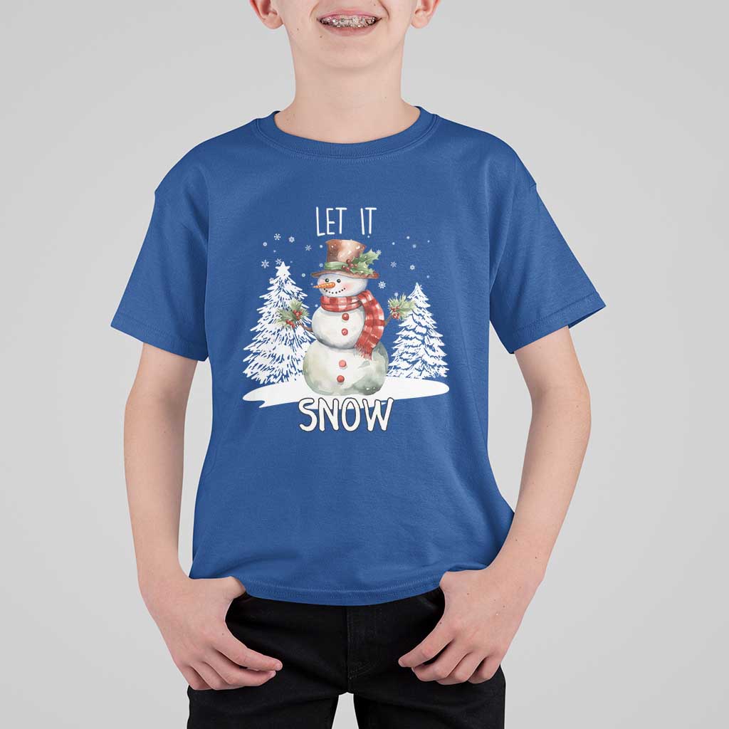 Christmas Let It Snow T Shirt For Kid Funny Snowman Snowflakes Xmas Tree - Wonder Print Shop
