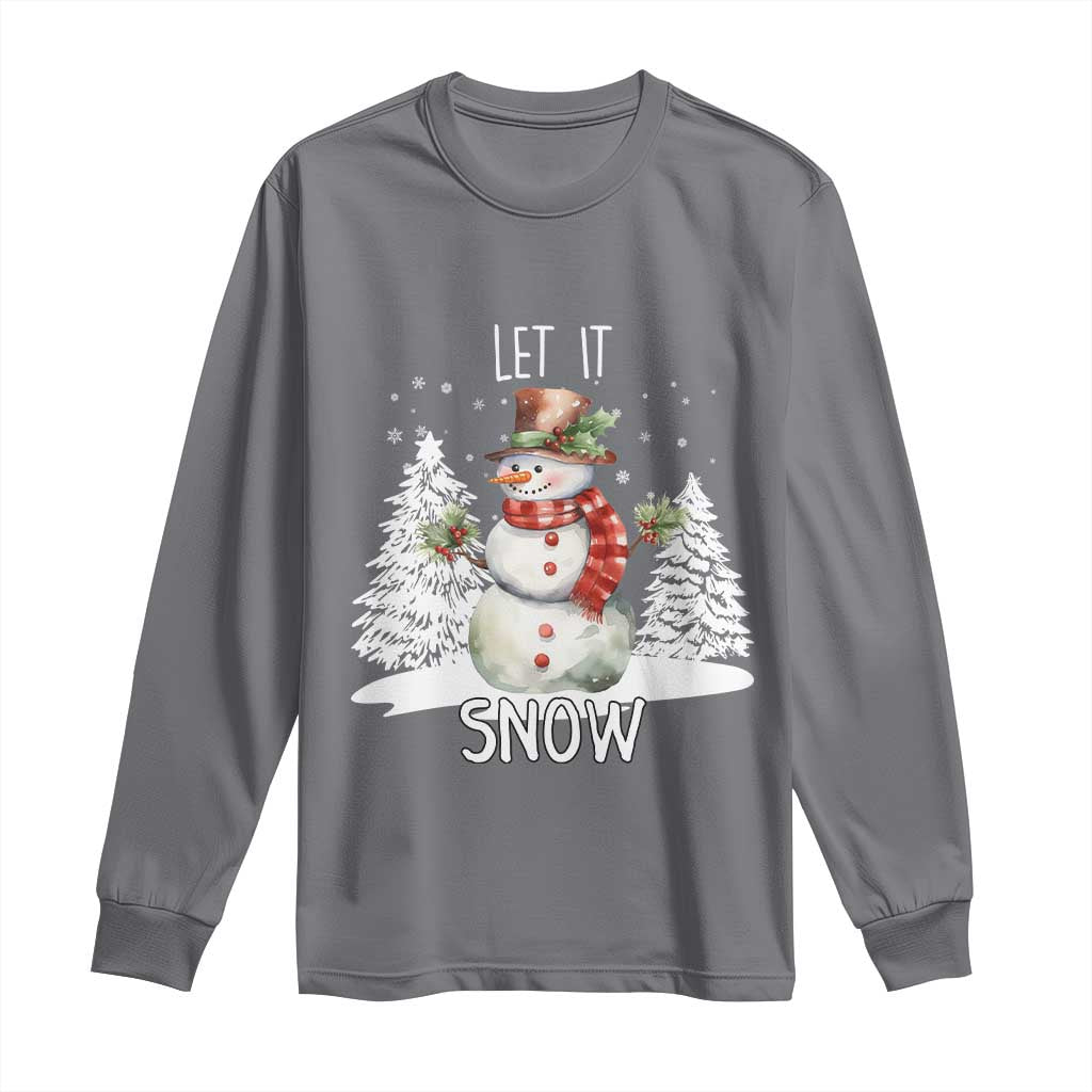 Christmas Let It Snow Long Sleeve Shirt Funny Snowman Snowflakes Xmas Tree