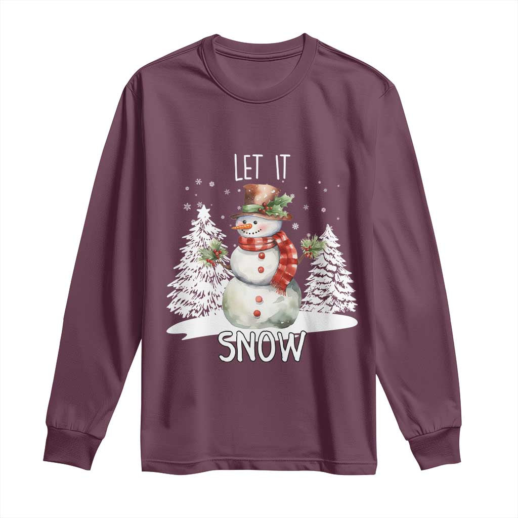 Christmas Let It Snow Long Sleeve Shirt Funny Snowman Snowflakes Xmas Tree