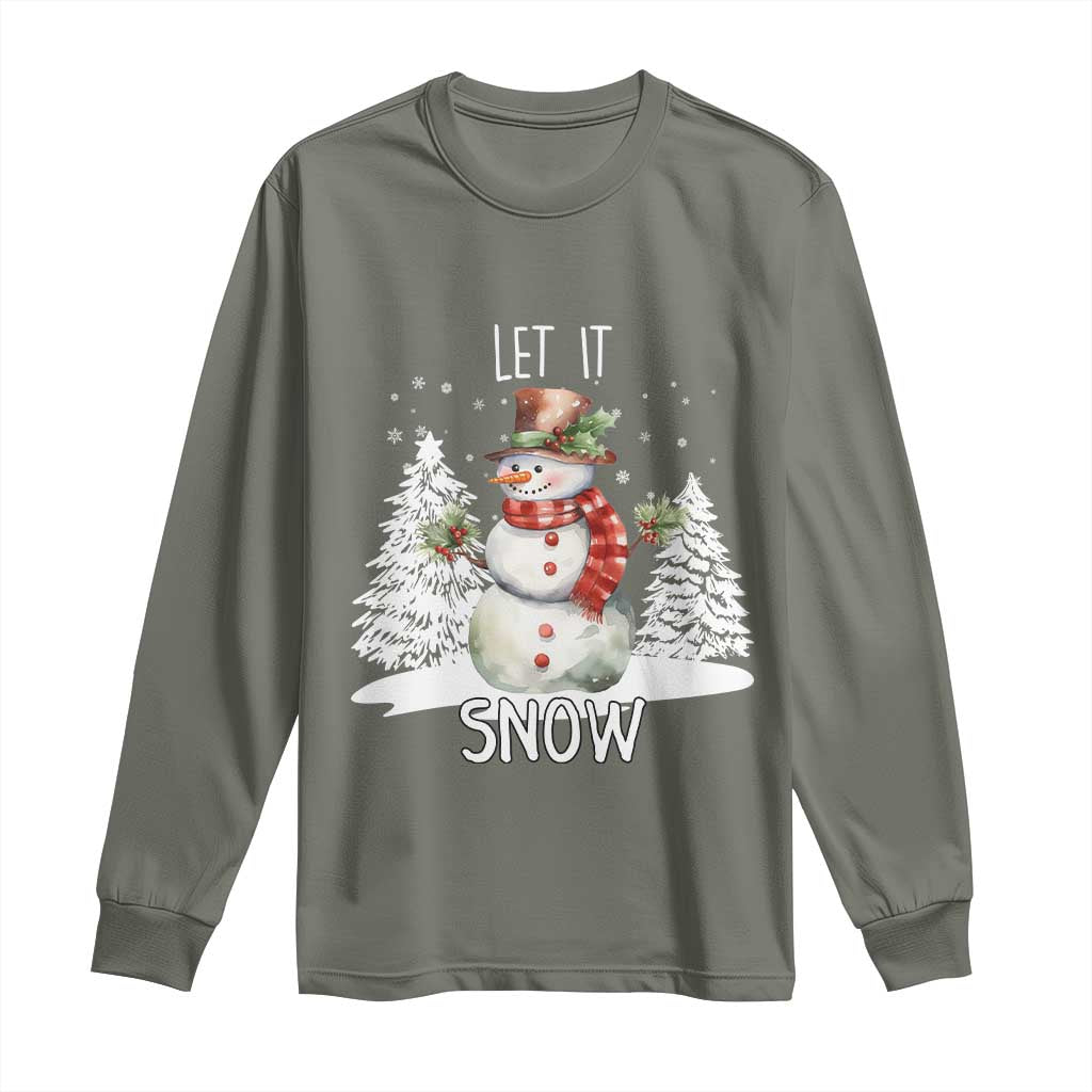 Christmas Let It Snow Long Sleeve Shirt Funny Snowman Snowflakes Xmas Tree