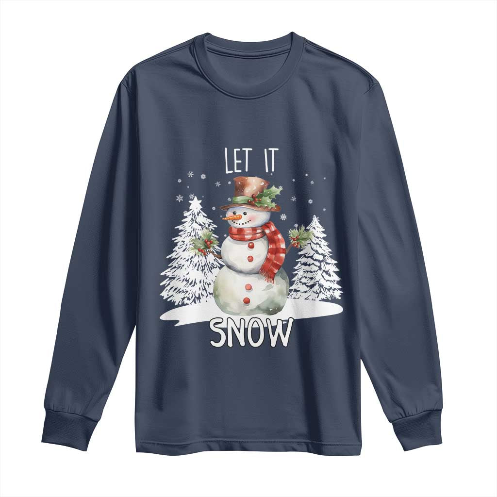 Christmas Let It Snow Long Sleeve Shirt Funny Snowman Snowflakes Xmas Tree