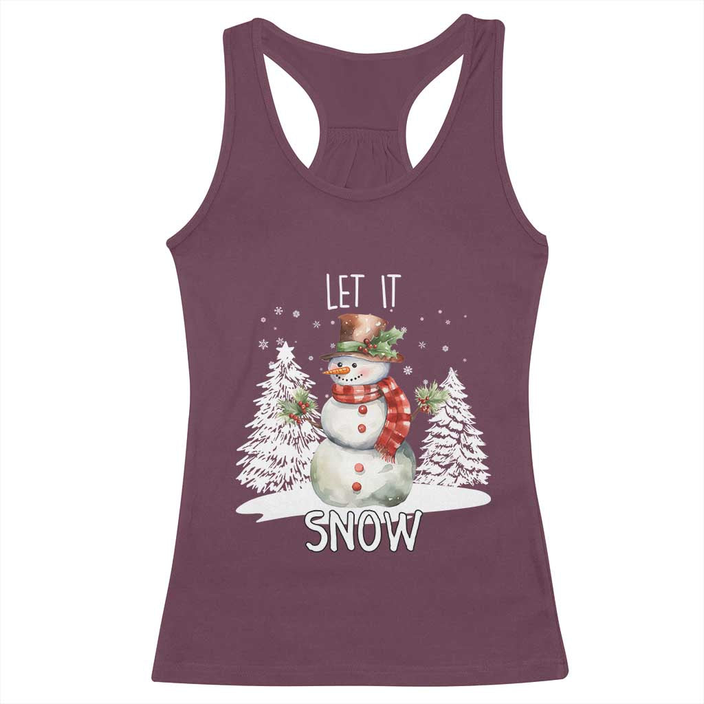 Christmas Let It Snow Racerback Tank Top Funny Snowman Snowflakes Xmas Tree