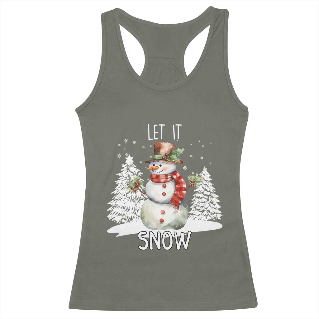Christmas Let It Snow Racerback Tank Top Funny Snowman Snowflakes Xmas Tree