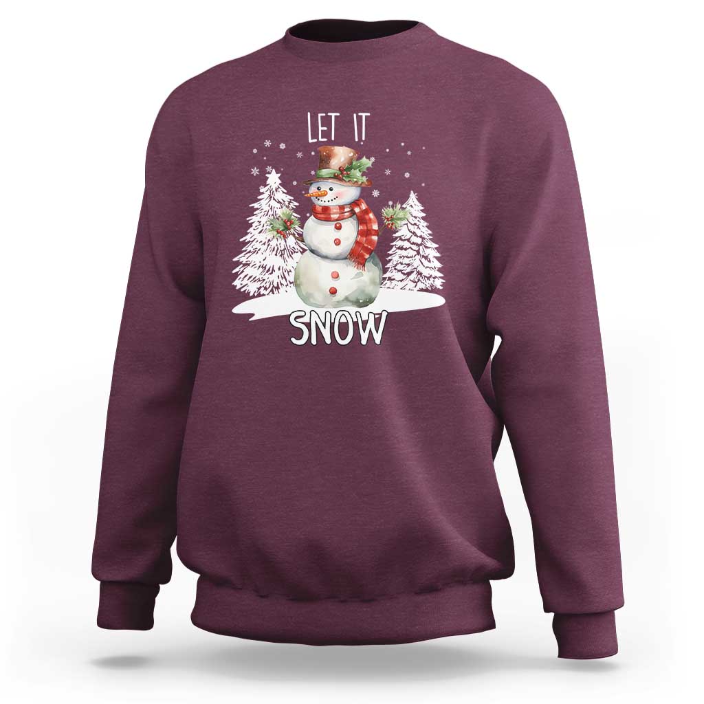 Christmas Let It Snow Sweatshirt Funny Snowman Snowflakes Xmas Tree - Wonder Print Shop