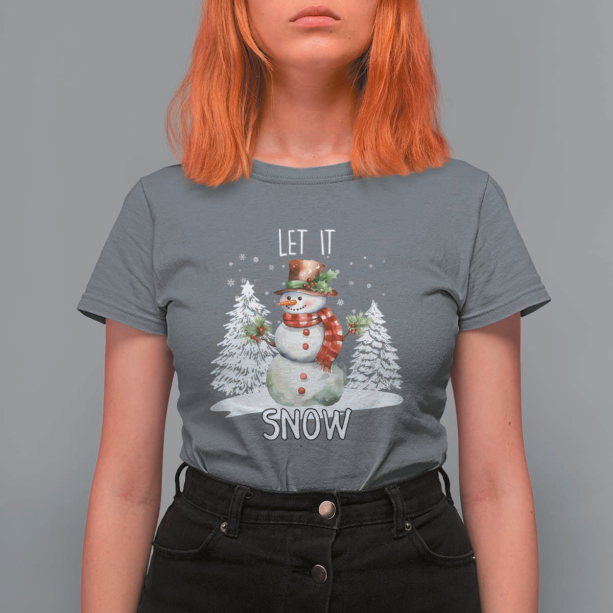 Christmas Let It Snow T Shirt For Women Funny Snowman Snowflakes Xmas Tree - Wonder Print Shop