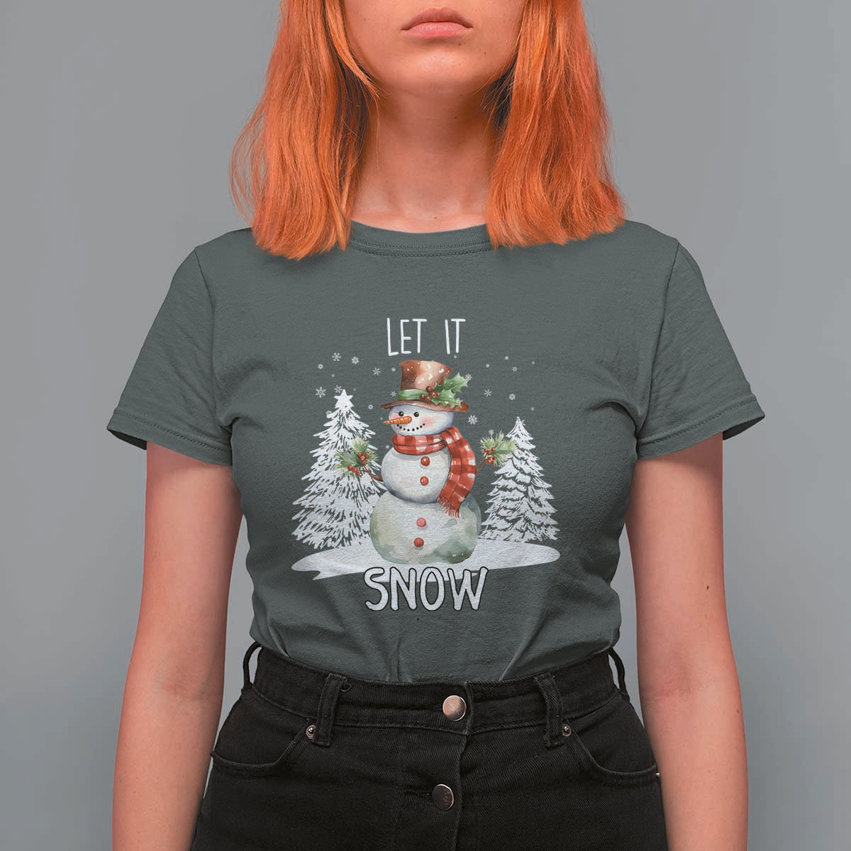Christmas Let It Snow T Shirt For Women Funny Snowman Snowflakes Xmas Tree - Wonder Print Shop