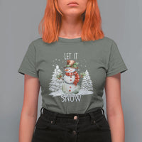 Christmas Let It Snow T Shirt For Women Funny Snowman Snowflakes Xmas Tree - Wonder Print Shop