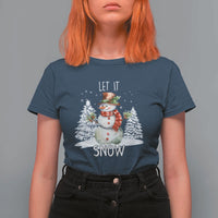 Christmas Let It Snow T Shirt For Women Funny Snowman Snowflakes Xmas Tree - Wonder Print Shop