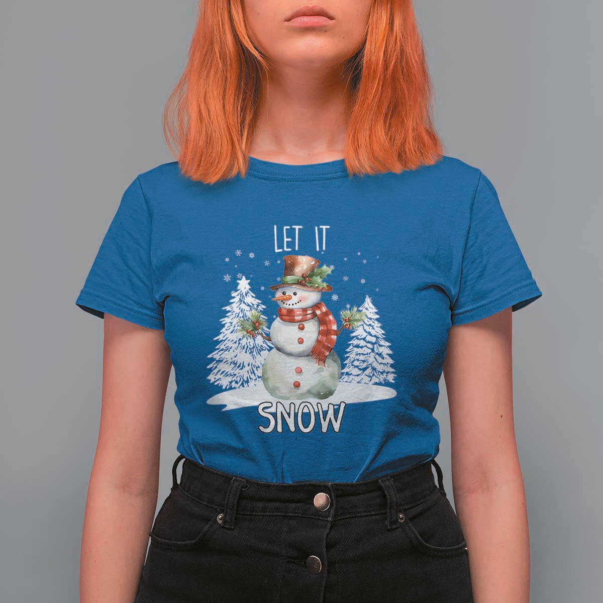 Christmas Let It Snow T Shirt For Women Funny Snowman Snowflakes Xmas Tree - Wonder Print Shop