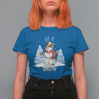 Christmas Let It Snow T Shirt For Women Funny Snowman Snowflakes Xmas Tree - Wonder Print Shop