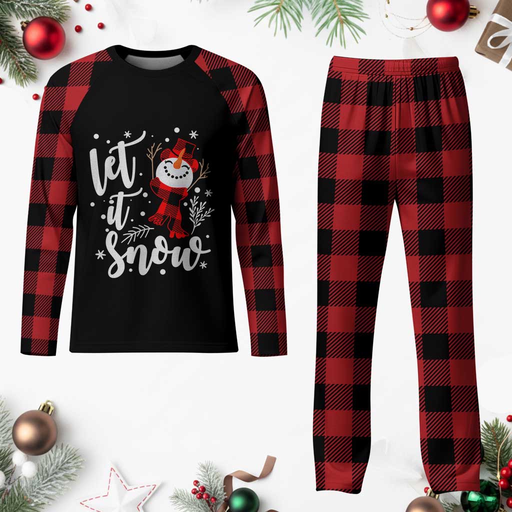 Christmas Let It Snow Plaid Pajama Set Funny Snowman Snowflakes - Wonder Print Shop