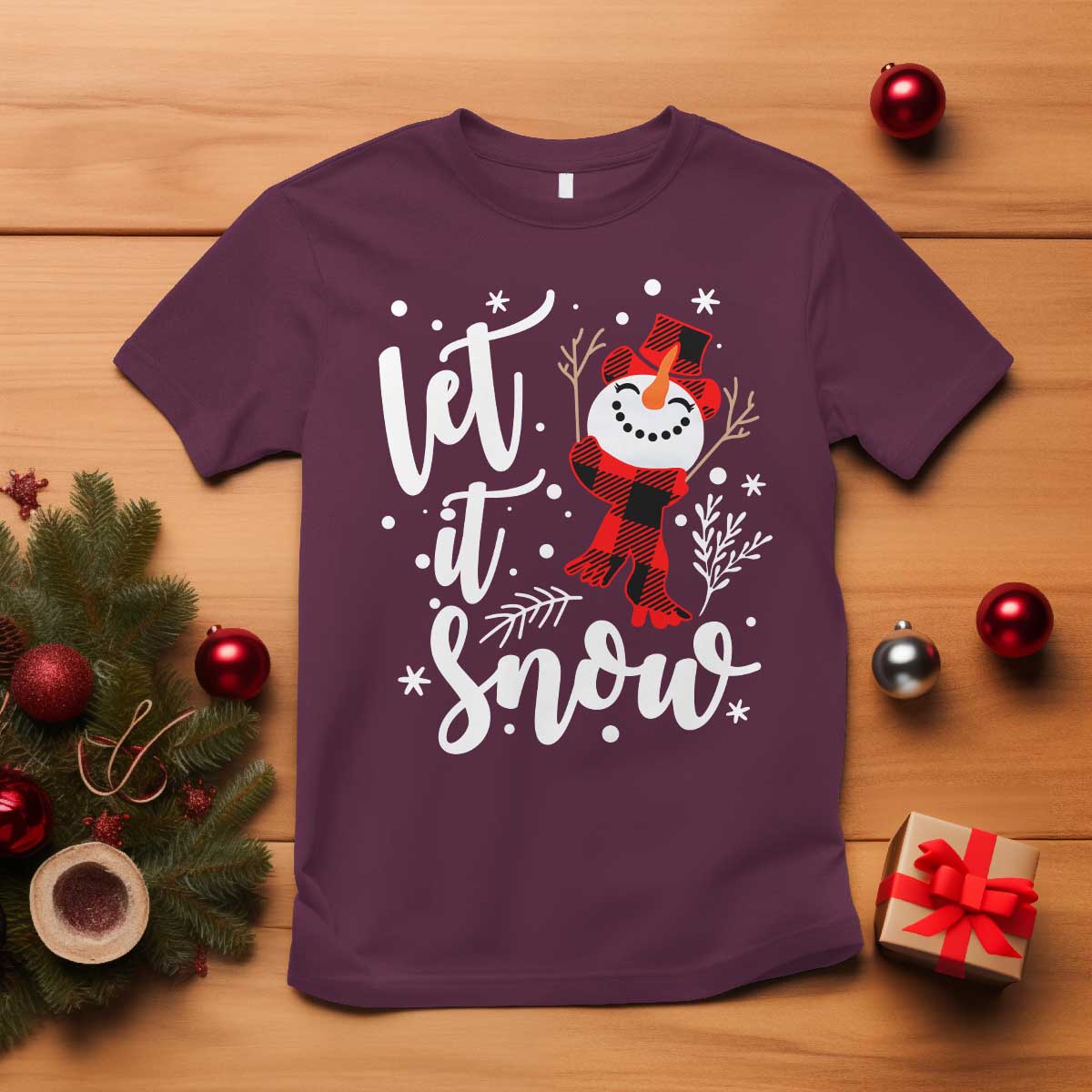 Christmas Let It Snow T Shirt Funny Snowman Snowflakes - Wonder Print Shop