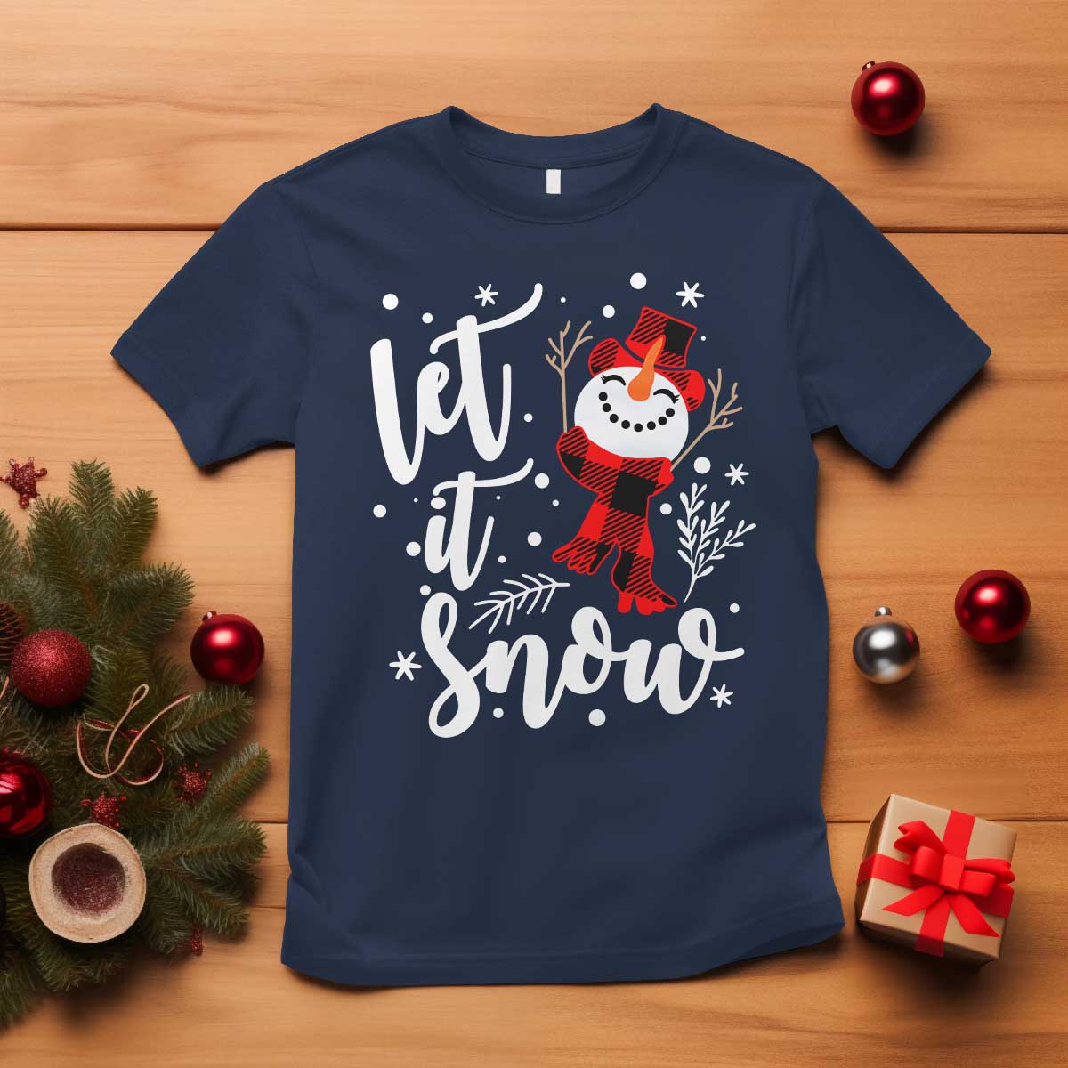 Christmas Let It Snow T Shirt Funny Snowman Snowflakes - Wonder Print Shop