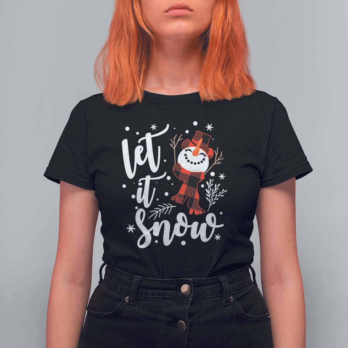 Christmas Let It Snow T Shirt For Women Funny Snowman Snowflakes - Wonder Print Shop