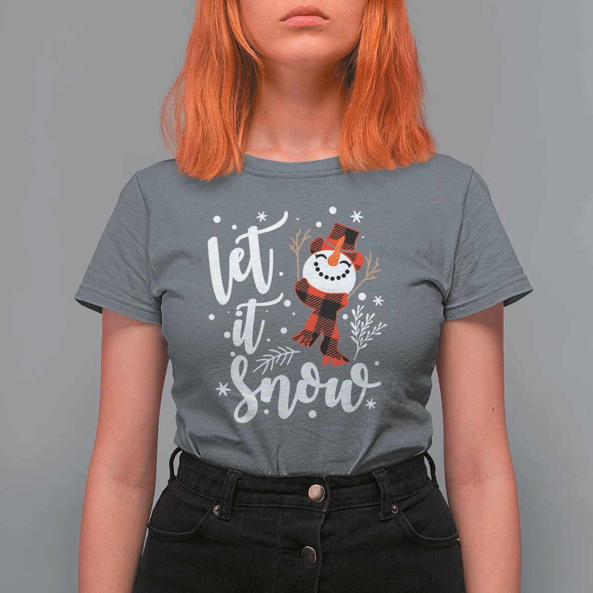 Christmas Let It Snow T Shirt For Women Funny Snowman Snowflakes - Wonder Print Shop