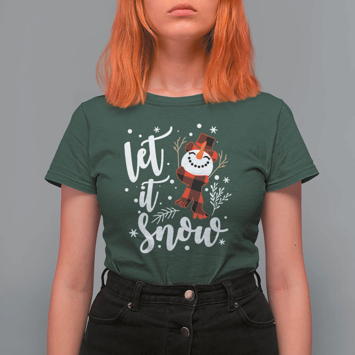 Christmas Let It Snow T Shirt For Women Funny Snowman Snowflakes - Wonder Print Shop