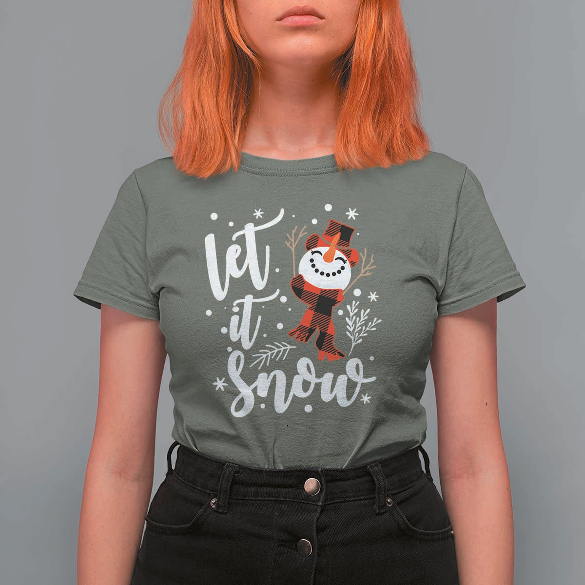 Christmas Let It Snow T Shirt For Women Funny Snowman Snowflakes - Wonder Print Shop