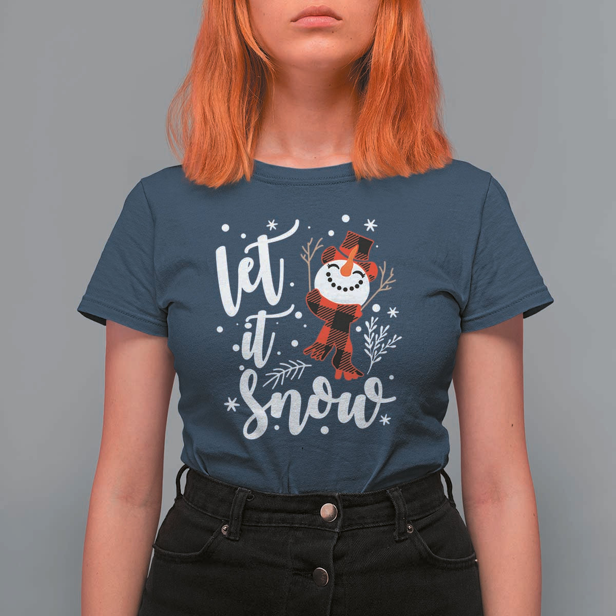 Christmas Let It Snow T Shirt For Women Funny Snowman Snowflakes - Wonder Print Shop