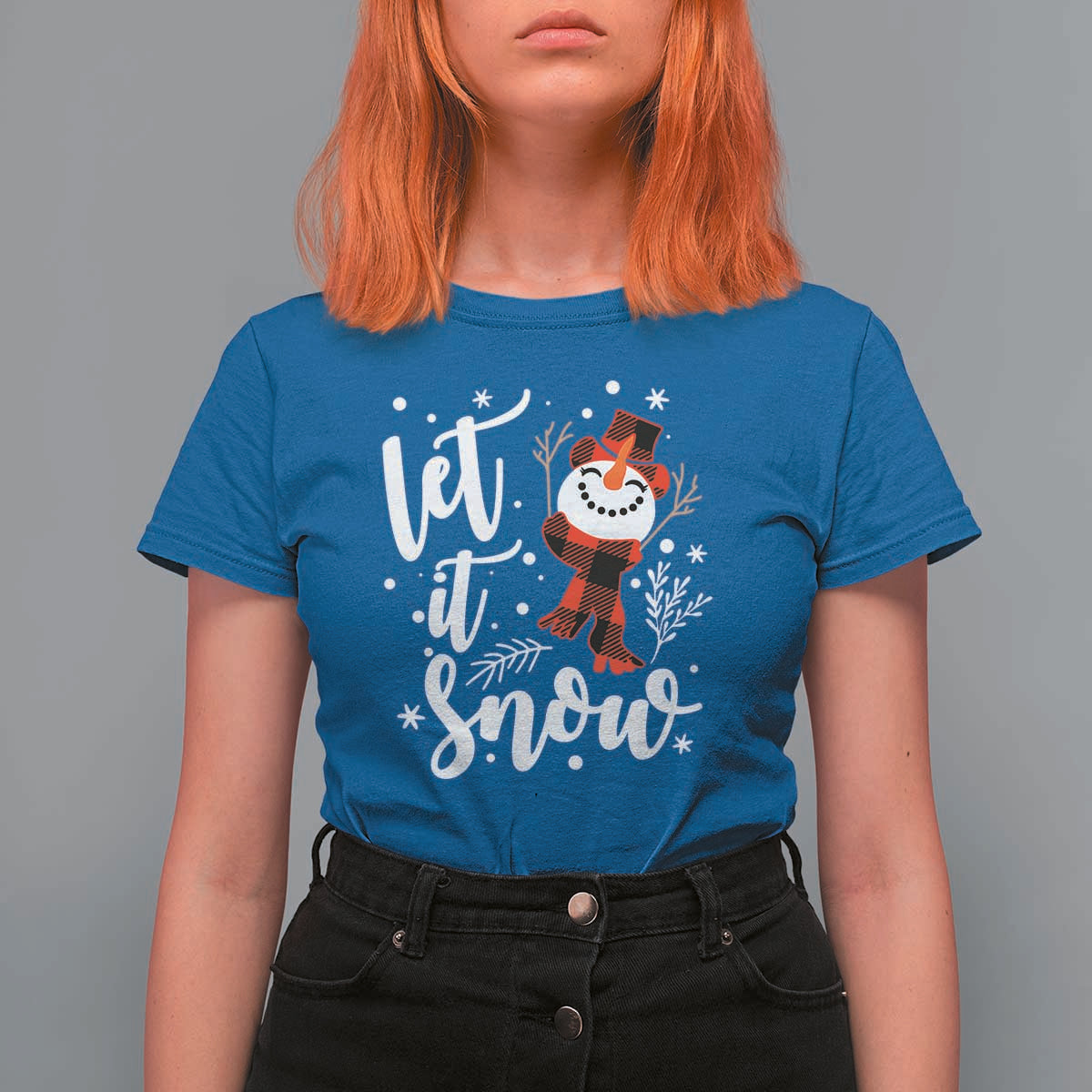 Christmas Let It Snow T Shirt For Women Funny Snowman Snowflakes - Wonder Print Shop