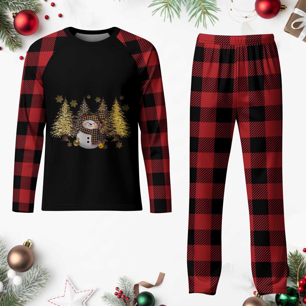 Snowman Plaid Pajama Set Cute Winter Leopard Xmas Tree Farm - Wonder Print Shop