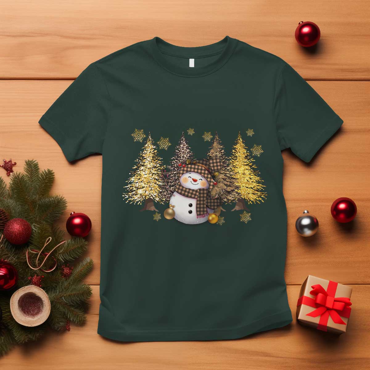 Christmas Snowman T Shirt Cute Winter Leopard Xmas Tree Farm - Wonder Print Shop