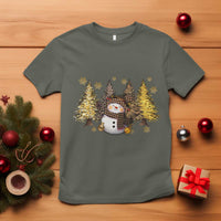 Christmas Snowman T Shirt Cute Winter Leopard Xmas Tree Farm - Wonder Print Shop