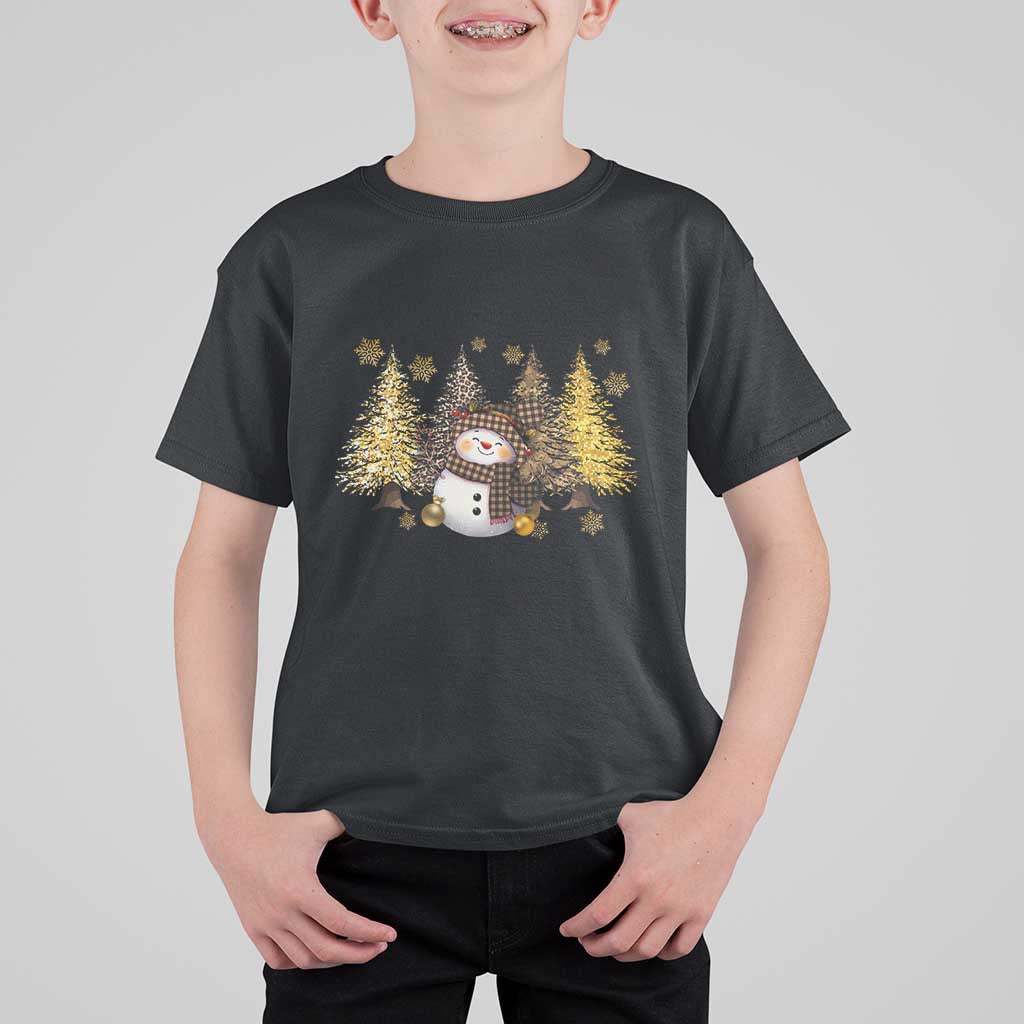 Christmas Snowman T Shirt For Kid Cute Winter Leopard Xmas Tree Farm - Wonder Print Shop