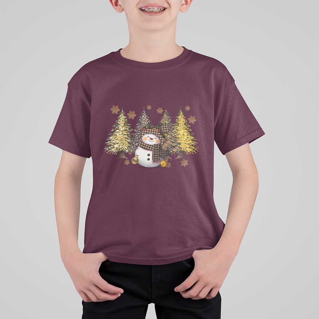 Christmas Snowman T Shirt For Kid Cute Winter Leopard Xmas Tree Farm - Wonder Print Shop