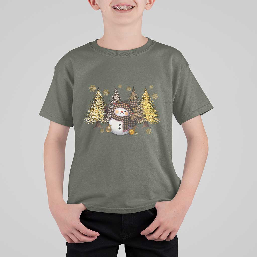Christmas Snowman T Shirt For Kid Cute Winter Leopard Xmas Tree Farm - Wonder Print Shop