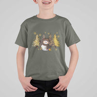 Christmas Snowman T Shirt For Kid Cute Winter Leopard Xmas Tree Farm - Wonder Print Shop