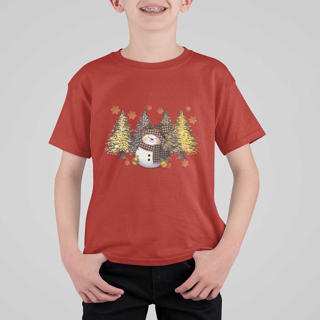 Christmas Snowman T Shirt For Kid Cute Winter Leopard Xmas Tree Farm - Wonder Print Shop