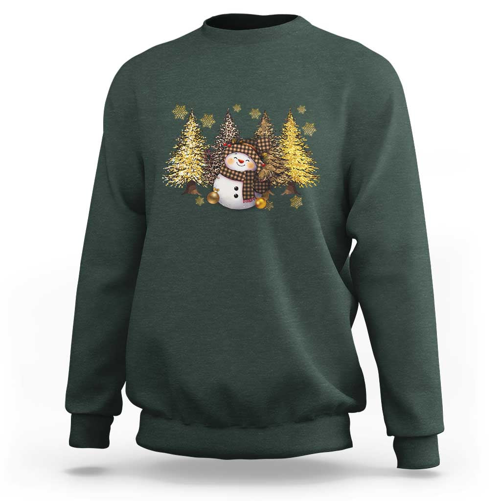 Christmas Snowman Sweatshirt Cute Winter Leopard Xmas Tree Farm - Wonder Print Shop