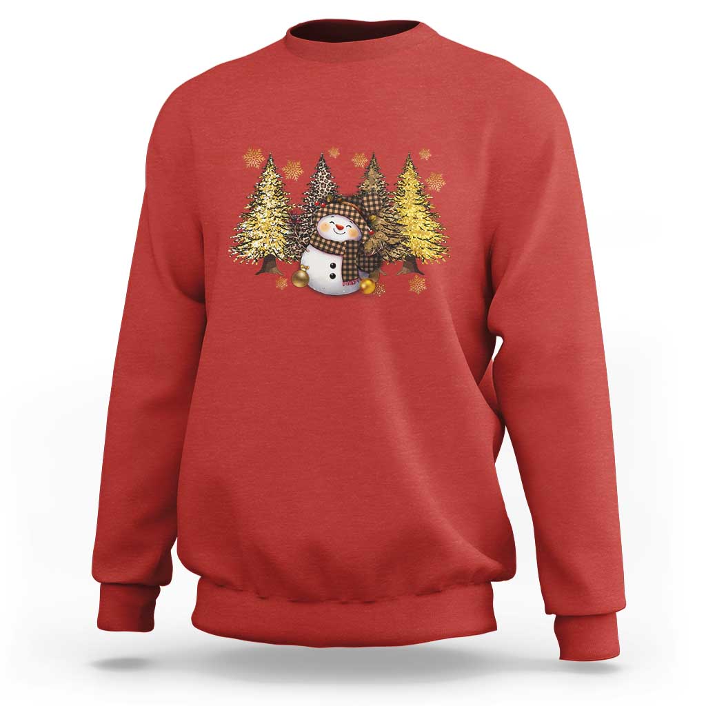 Christmas Snowman Sweatshirt Cute Winter Leopard Xmas Tree Farm - Wonder Print Shop