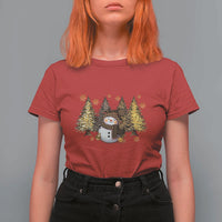 Christmas Snowman T Shirt For Women Cute Winter Leopard Xmas Tree Farm - Wonder Print Shop