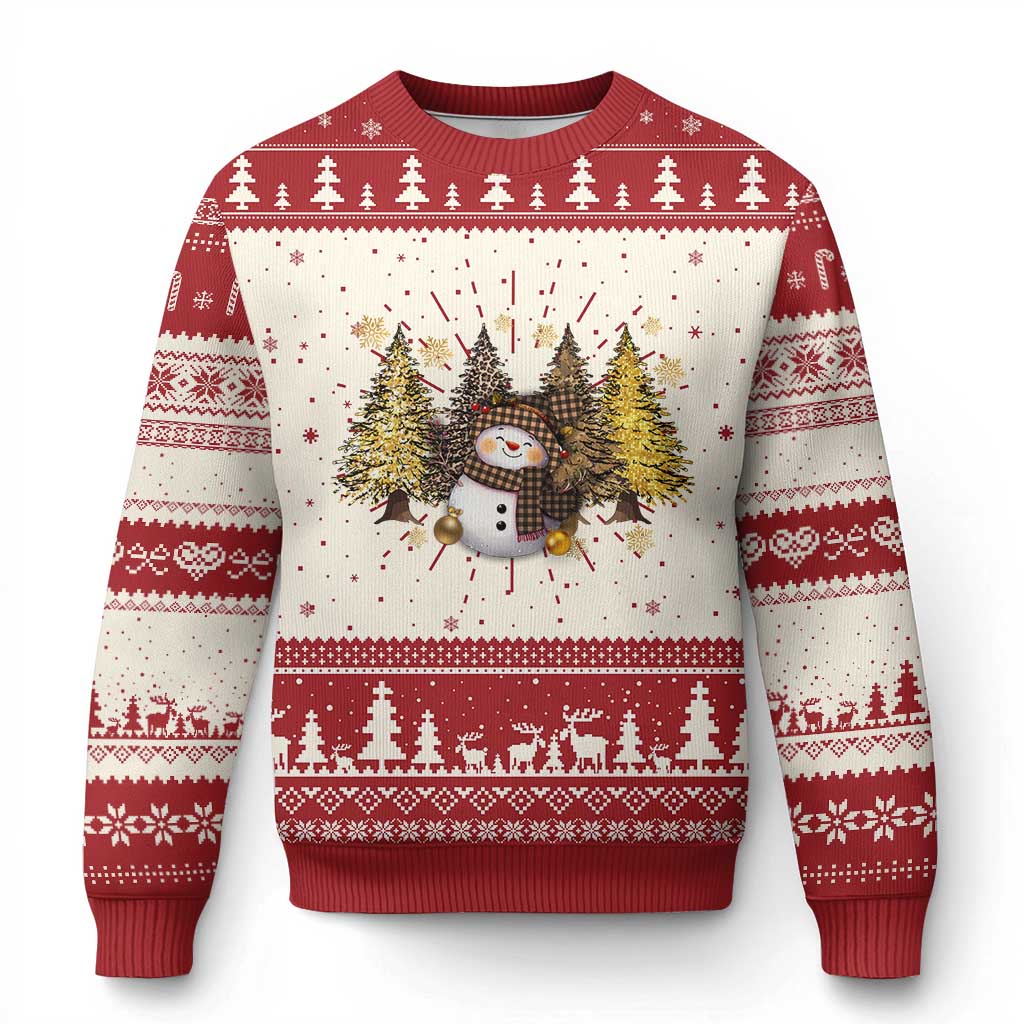 Snowman Ugly Christmas Sweater Cute Winter Leopard Xmas Tree Farm - Wonder Print Shop