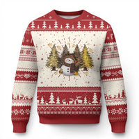 Snowman Ugly Christmas Sweater Cute Winter Leopard Xmas Tree Farm - Wonder Print Shop