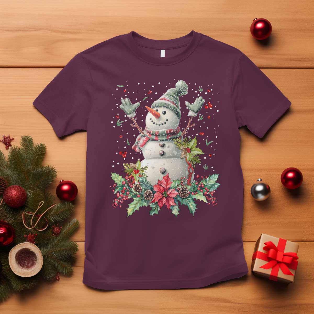 Christmas Snowman T Shirt Retro Winter Holiday Gift For Her - Wonder Print Shop