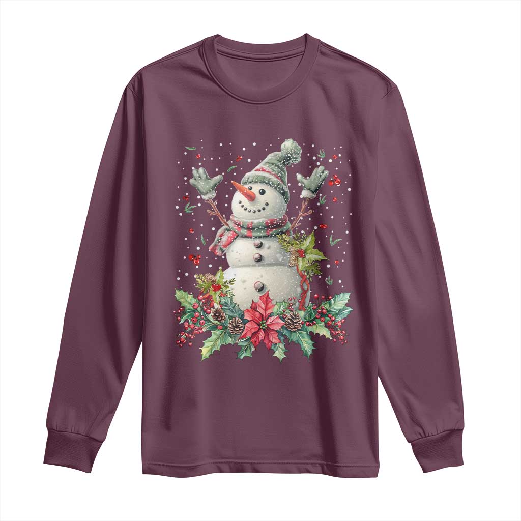 Christmas Snowman Long Sleeve Shirt Retro Winter Holiday Gift For Her