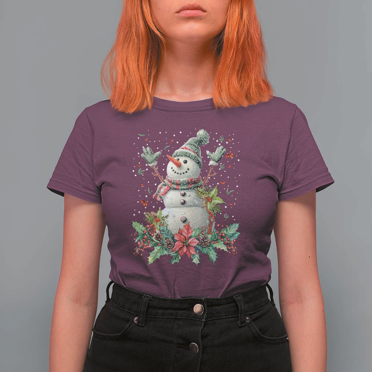 Christmas Snowman T Shirt For Women Retro Winter Holiday Gift For Her - Wonder Print Shop